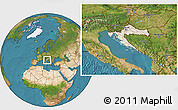 Shaded Relief Location Map of Croatia, satellite outside