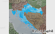 Political Shades Map of Croatia, darken, semi-desaturated