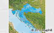 Political Shades Map of Croatia, satellite outside, bathymetry sea