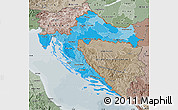 Political Shades Map of Croatia, semi-desaturated