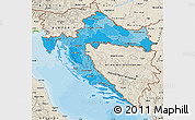 Political Shades Map of Croatia, shaded relief outside, bathymetry sea