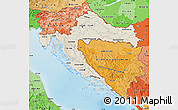 Shaded Relief Map of Croatia, political shades outside, shaded relief sea