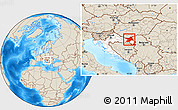 Shaded Relief Location Map of Osijek-Baranja, highlighted country