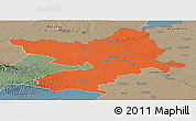 Political Panoramic Map of Osijek-Baranja, semi-desaturated