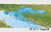 Political Shades Panoramic Map of Croatia, satellite outside, bathymetry sea