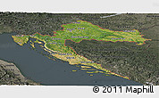 Satellite Panoramic Map of Croatia, darken, semi-desaturated