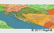 Satellite Panoramic Map of Croatia, political shades outside, satellite sea