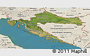 Satellite Panoramic Map of Croatia, shaded relief outside, satellite sea