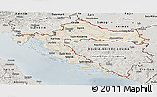 Shaded Relief Panoramic Map of Croatia, semi-desaturated