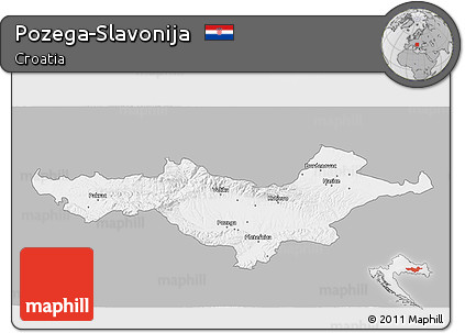 Gray 3D Map of Pozega-Slavonija, single color outside