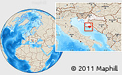 Shaded Relief Location Map of Sibenik, highlighted country