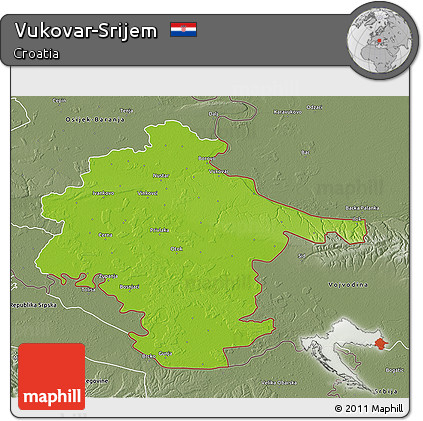 Physical 3D Map of Vukovar-Srijem, semi-desaturated