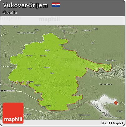 Physical 3D Map of Vukovar-Srijem, semi-desaturated