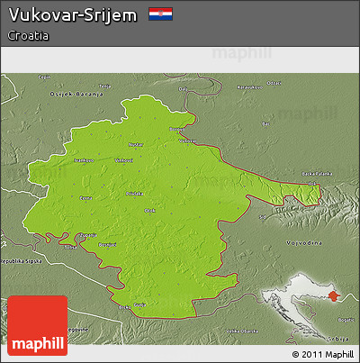 Physical 3D Map of Vukovar-Srijem, semi-desaturated