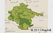 Satellite 3D Map of Vukovar-Srijem, shaded relief outside