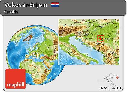 Physical Location Map of Vukovar-Srijem, within the entire country