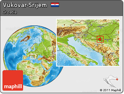 Physical Location Map of Vukovar-Srijem, within the entire country