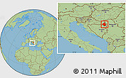 Savanna Style Location Map of Vukovar-Srijem, within the entire country
