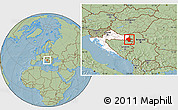 Savanna Style Location Map of Vukovar-Srijem, highlighted country, hill shading