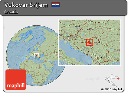 Savanna Style Location Map of Vukovar-Srijem, hill shading
