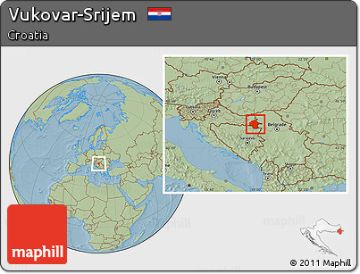 Savanna Style Location Map of Vukovar-Srijem, hill shading