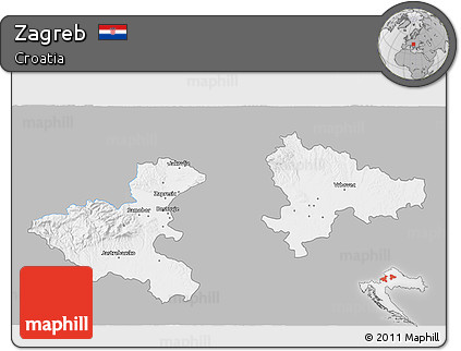 Gray 3D Map of Zagreb, single color outside