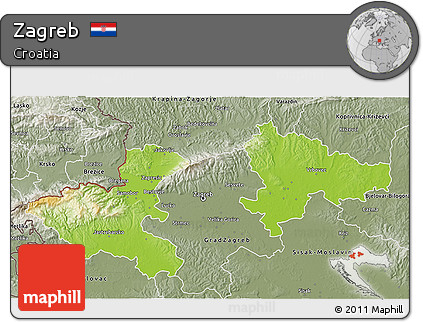 Physical 3D Map of Zagreb, semi-desaturated