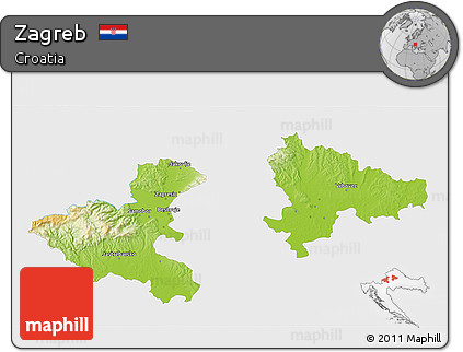 Physical 3D Map of Zagreb, single color outside