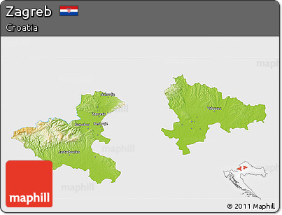 Physical 3D Map of Zagreb, single color outside