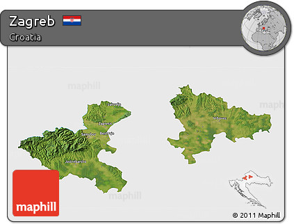 Satellite 3D Map of Zagreb, single color outside