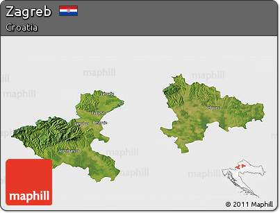 Satellite 3D Map of Zagreb, single color outside