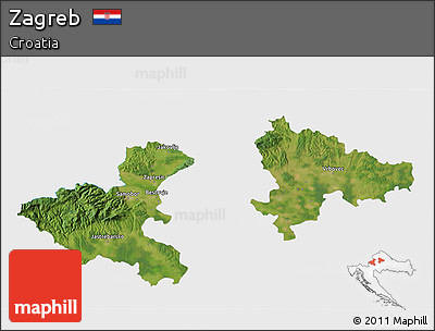 Satellite 3D Map of Zagreb, single color outside