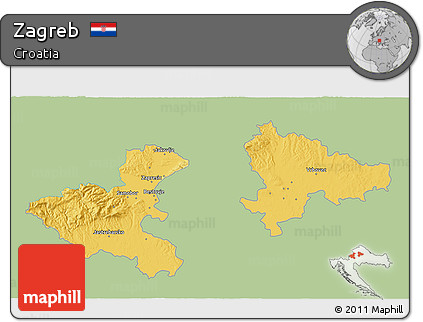 Savanna Style 3D Map of Zagreb, single color outside