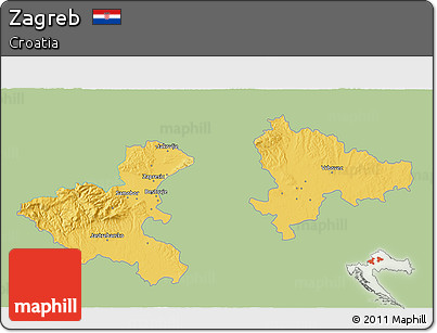 Savanna Style 3D Map of Zagreb, single color outside