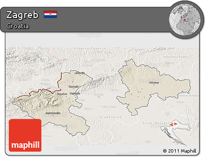 Shaded Relief 3D Map of Zagreb, lighten