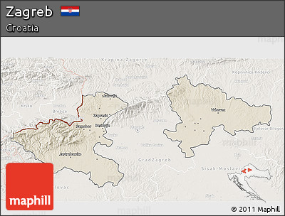 Shaded Relief 3D Map of Zagreb, lighten