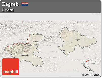 Shaded Relief 3D Map of Zagreb, lighten
