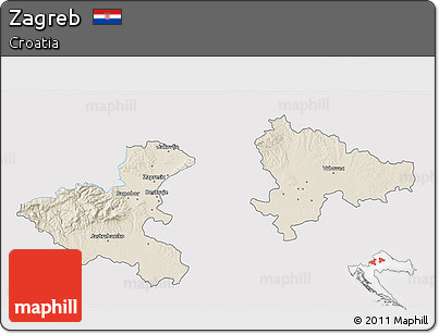 Shaded Relief 3D Map of Zagreb, single color outside