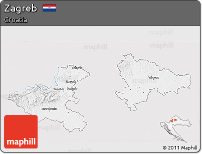 Silver Style 3D Map of Zagreb, single color outside