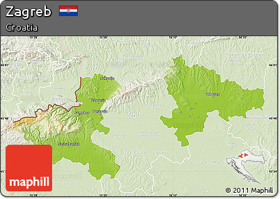 Physical Map of Zagreb, lighten