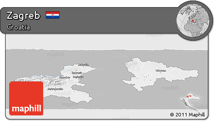 Gray Panoramic Map of Zagreb, single color outside