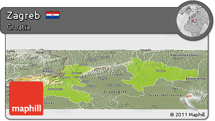 Physical Panoramic Map of Zagreb, semi-desaturated