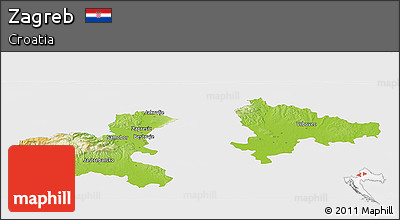 Physical Panoramic Map of Zagreb, single color outside