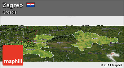 Satellite Panoramic Map of Zagreb, darken