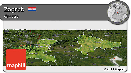 Satellite Panoramic Map of Zagreb, darken