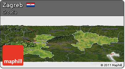 Satellite Panoramic Map of Zagreb, darken