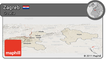 Shaded Relief Panoramic Map of Zagreb, lighten