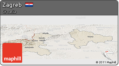 Shaded Relief Panoramic Map of Zagreb, lighten