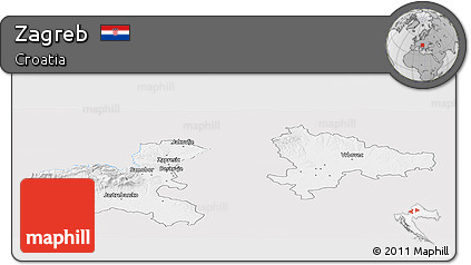 Silver Style Panoramic Map of Zagreb, single color outside