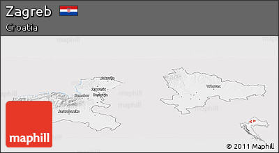 Silver Style Panoramic Map of Zagreb, single color outside